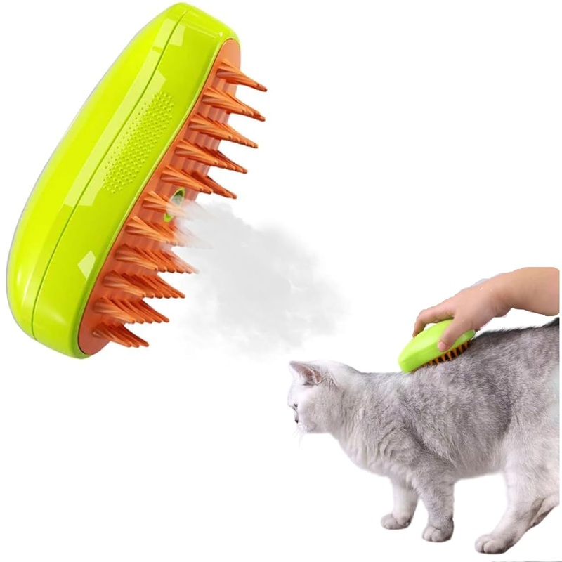Steamy Cat Brush – 3 In1 Cat Steamy Brush, Self Cleaning Steam Cat Brush, Cat Steamer Brush for Massage, Cat Hair Brush for Removing Tangled and Loosse Hair-Green Green