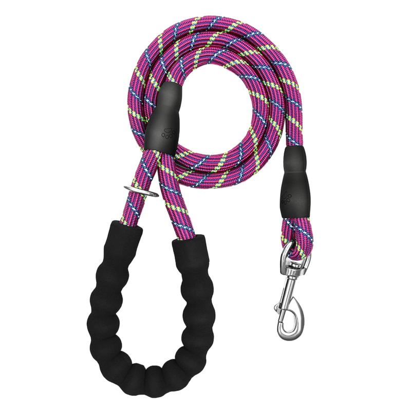 Strong Dog Leash Reflective Nylon Dog Leash, 5 FT Round Rope Dog Leash with Foam Handle Cushions 360Swivel Clasp No Tangle Strong Durable, Handle with O-Ring Suitable for Dogs, Pink Stripe PinkStripe Medium