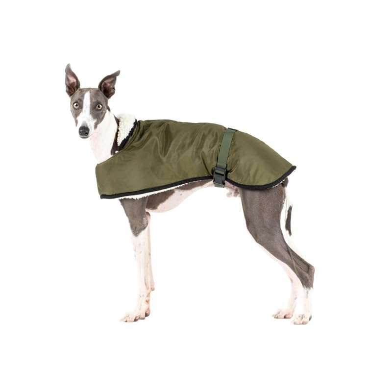 Waterproof Coat for Whippets: Style, Cold and Rain Protection – Sherpa Lining, Thermal Insulation, Harness Hole – Ideal for Whippets and Italian Greyhounds (Small, Khaki) Small