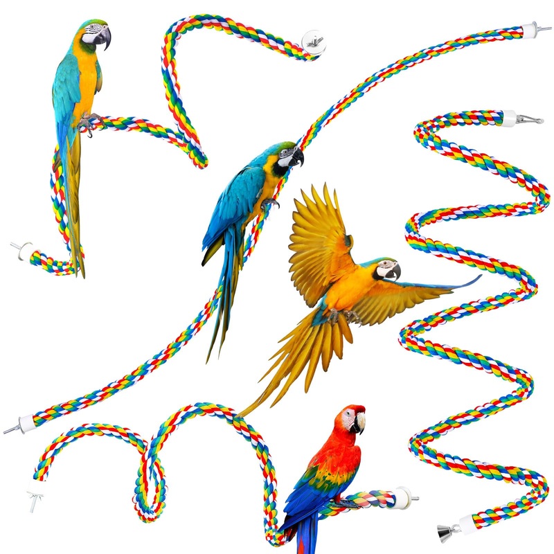 2 Pieces Bird Rope Perch Bird Swings, 94.5” and 47” Spiral Bird Ladder for Cockatiels, Suitable Bird Cage Accessories, Parrot Swing Climbing Standing Bird Toys with Bell