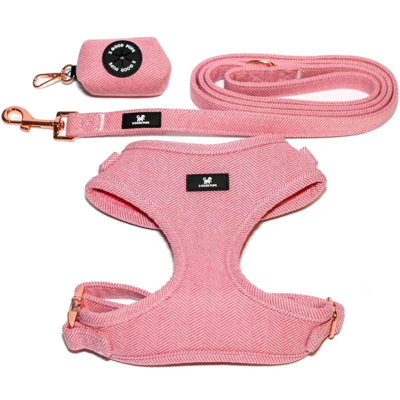 2GoodPups Pink Dog Harness Leash and Poop Bag Holder Set – Puppy Essentials Kit – Dog Harness No Pull – Dog Harness for Large Dogs – Dog Harness Leash Waste Bag Set (Large)