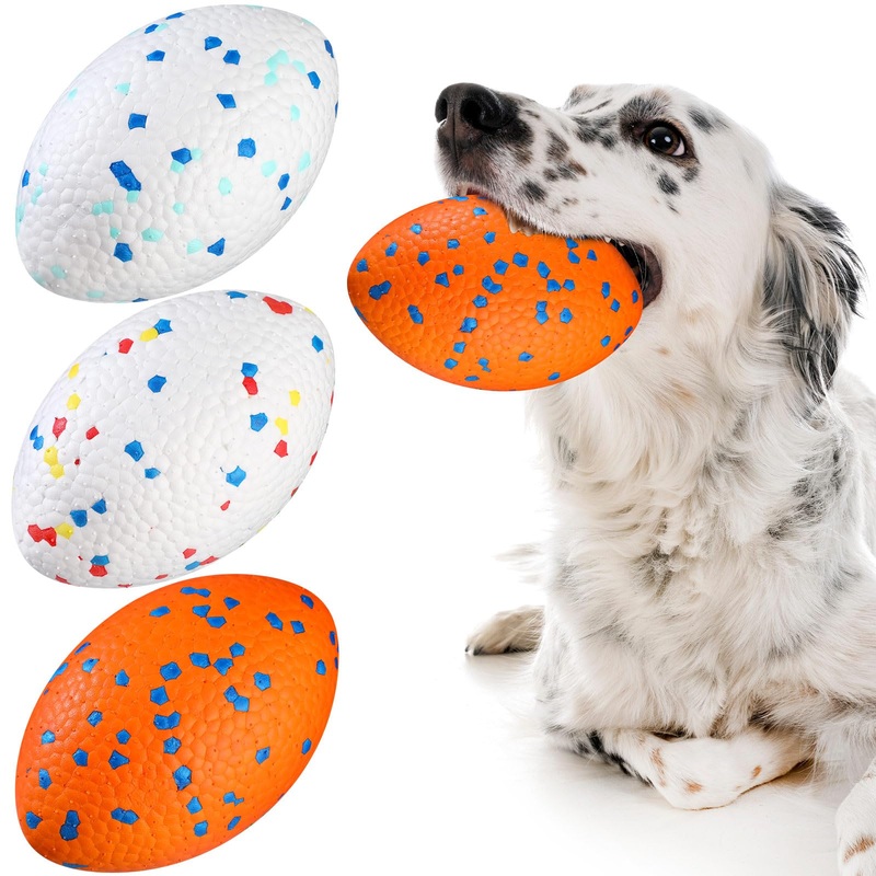 3 Pcs 5.5 Inches Dog Footballs,Indestructible Dog Ball for Aggressive Chewers, Tough Large Dog Balls Outdoor Floating Dog Toys for Medium and Large Breed, 3 Color