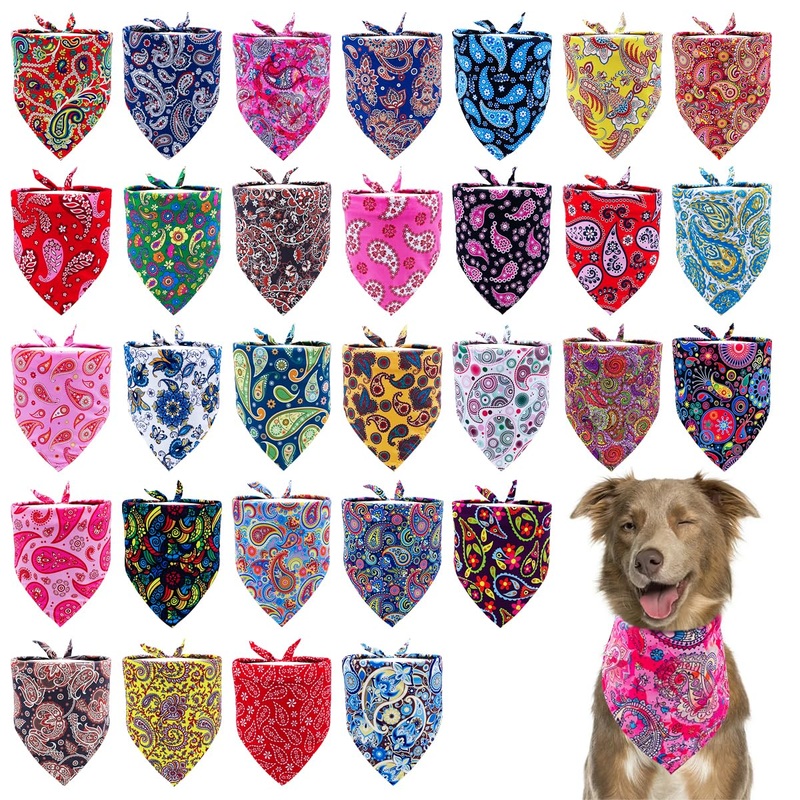 30 Pack Dog Bandanas Paisley Bulk Extral Large XL Dogs Breed Bandanas Adjustable Polyester Print One Side Triangle Bandana Girl Boy Grooming L 30Pcs Paisley -Large