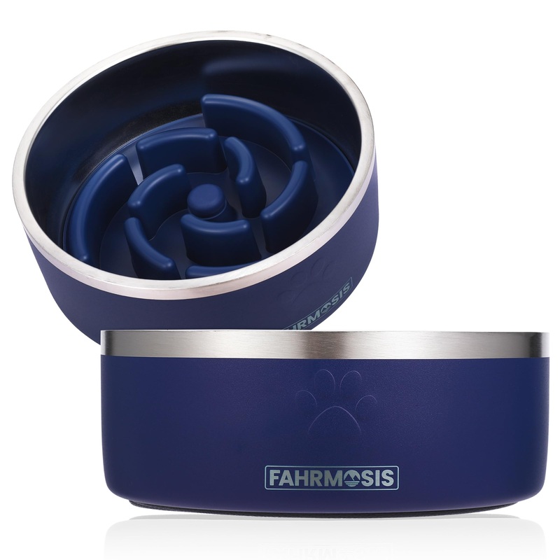 32 Oz Dog Bowl with Slow Feeder Insert – Stainless Steel Pet Bowl – Non Slip Dog Bowls – Silicone Slow Feeder – Pet Feeders Bowl – Ideal for Medium Dogs – Pet Bowl Set – Navy Blue 32 OZ