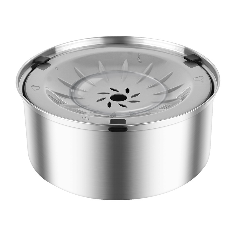 3L/101oz Dog Water Bowl No Spill Stainless Steel Pet Water Dispenser Large Capacity Travel Water Bowl No Splash Slow Water Bowl for Dogs and Cats, Non-Slip, Grey Plastic Floating Disk