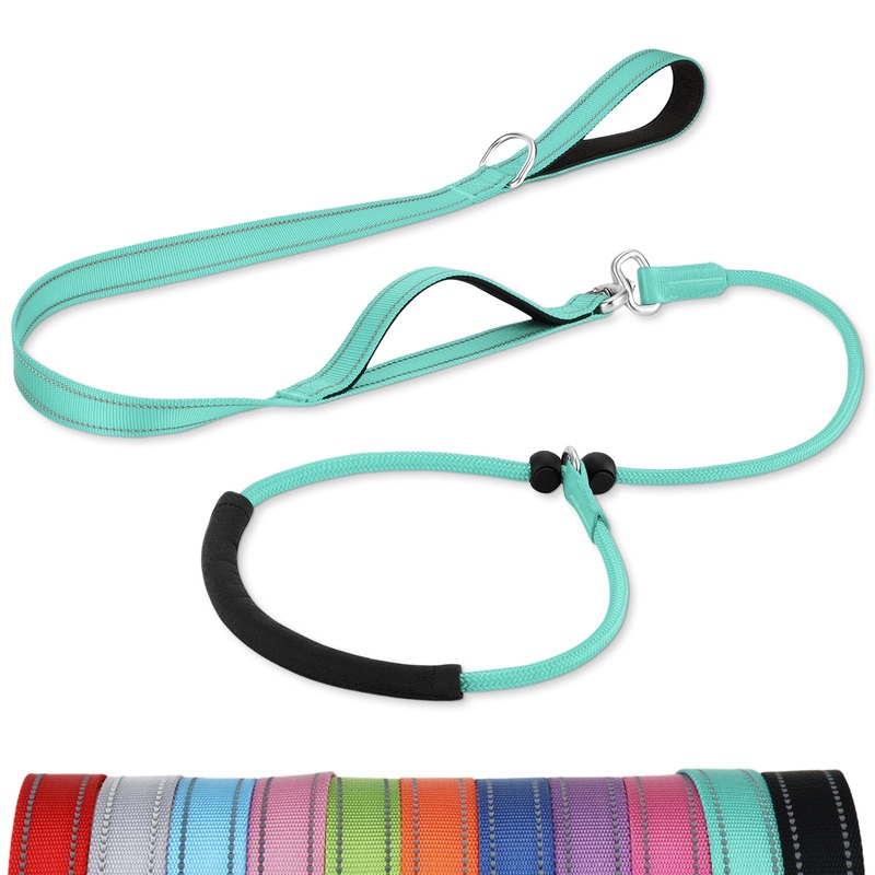 6 FT Slip Leads for Dogs, Reflective Dog Lead with Padded Double Handle, No Tangle Dog Training Leashes for Small & Medium & Large Dogs, Turquoise 6 ft