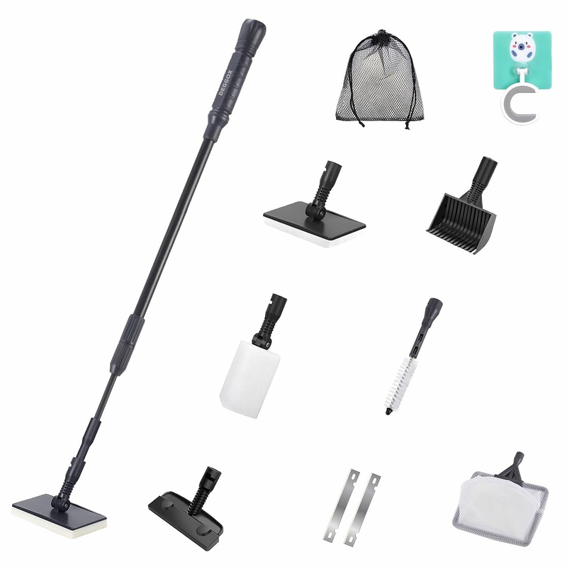 6-in-1 Aquarium Cleaning Tool kit,Algae Scraper Scrubber Pad Sponge Telescopic Handle Fish Tank Brush Cleaner Fish Net Set for Saltwater and Freshwater