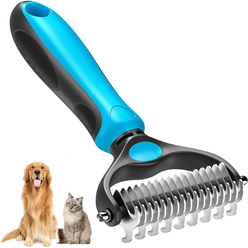 A-Maker Pro Pet Grooming Brush, Dual-Function Shedding and Detangling Undercoat Rake for Dogs & Cats, Ideal Solution for Mats & Tangles, Safe, Efficient, Extra Broad, Comfy.
