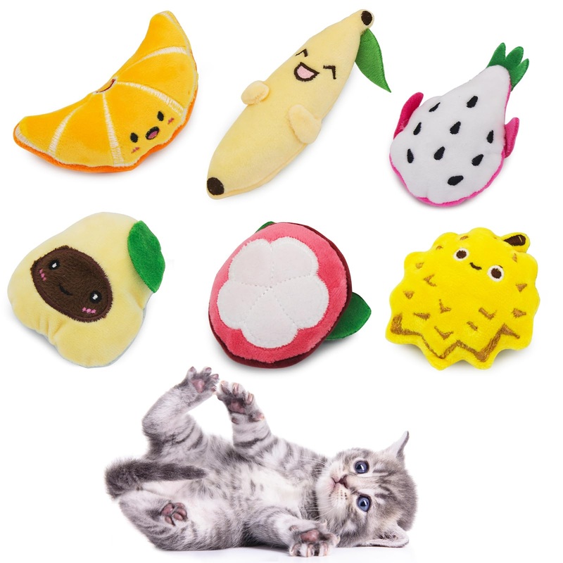 Andiker Cat Catnip Toy for Cats, 6 Pcs Fruit Type Cat Chew Toy with Catnip, Soft&Cute Plush Cat Toys for Indoor Cats to Playing Chewing Teeth Cleaning Cat Interactive Toys (6pcs) 6pcs