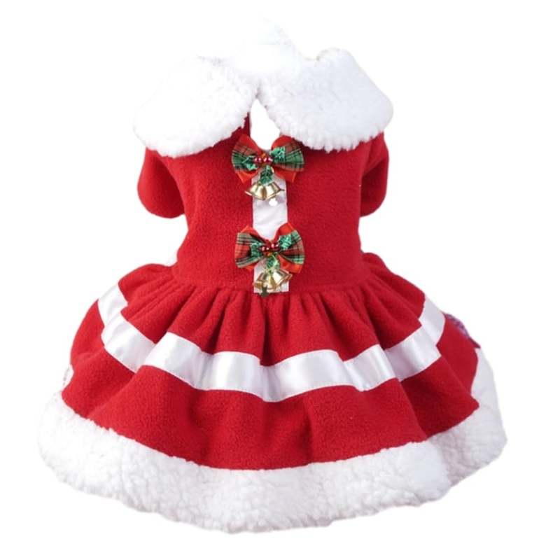 Anelekor Christmas Dog Outfit,Red Puppy Dress for Small Dog Girl,Bow Knot Dog Santa Coat with Bells,Xmas Cat Apparel, Winter Pet Clothes (A, Large) A