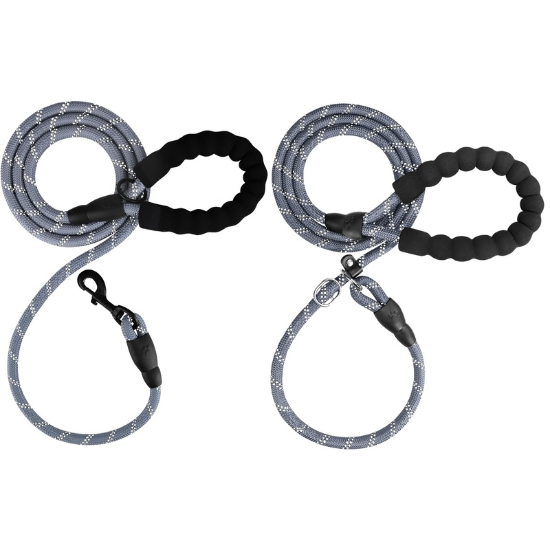 ANIEVIER6 ft Slip Lead and Rope Basic Dog Leash Set | Reflective Strong Rope | Soft Padded Handle | 1/2 Inch Thick for Medium Large Dogs | Grey 1/2 x 6(20-200lbs)