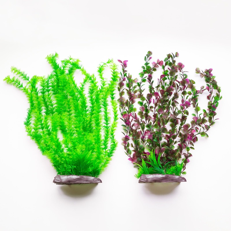 Aquarium Decor Plastic Plants Extra Large – Big Artificial Fish, Axolotl and Turtle Tank Decoration – NaturalLooking Accessories – Realistic Tall Fishtank Fake Water Plant Decorations 2PCS