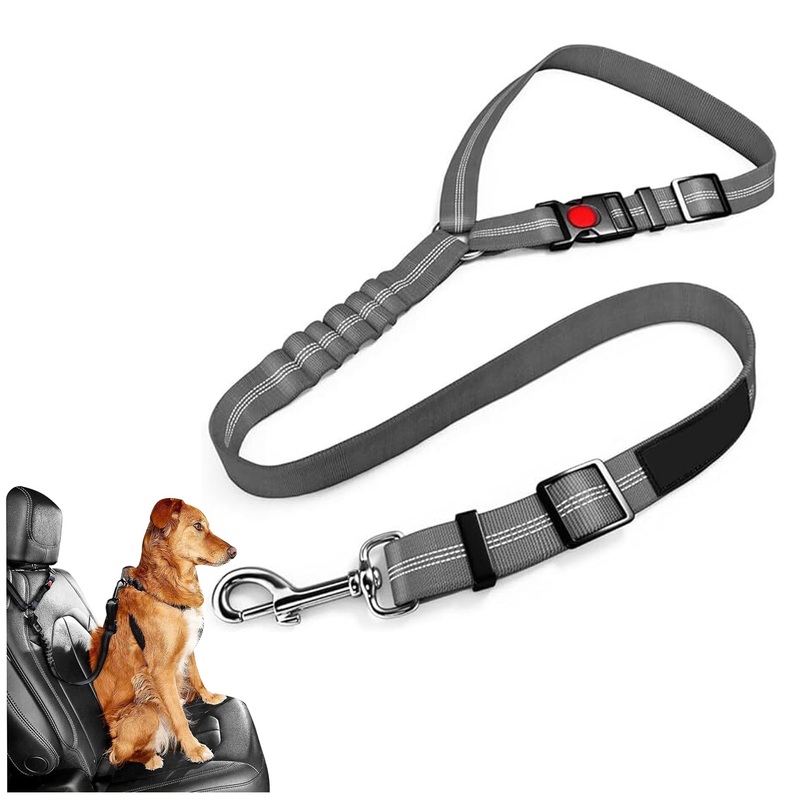 Best Dog Supplies Dog Safety Car Seat Belt – Elastic Nylon Vehicle Seatbelt Plus Durable Tangle-Free Headrest Harness – Perfect for Pet Safety  Grey Gray