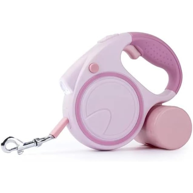 Best Dog Supplies Fancy Dog Leash with Flashlight & Waste Bag Dispenser – Anti-Slip Handle & 360 Tangle-Free Retractable Leash – Stylish, Convenient, & Safe for Nighttime Adventures  Pink