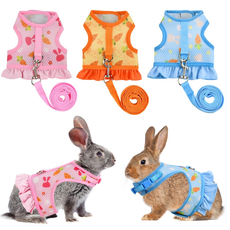 Carrot Pattern Mesh Bunny Harness Rabbit Vest-Harness with Adjustable Straps for Small Animals Bright Colors Rabbit Harness with Leash for Kitten Rabbit Bunny Outdoor Walking L Large