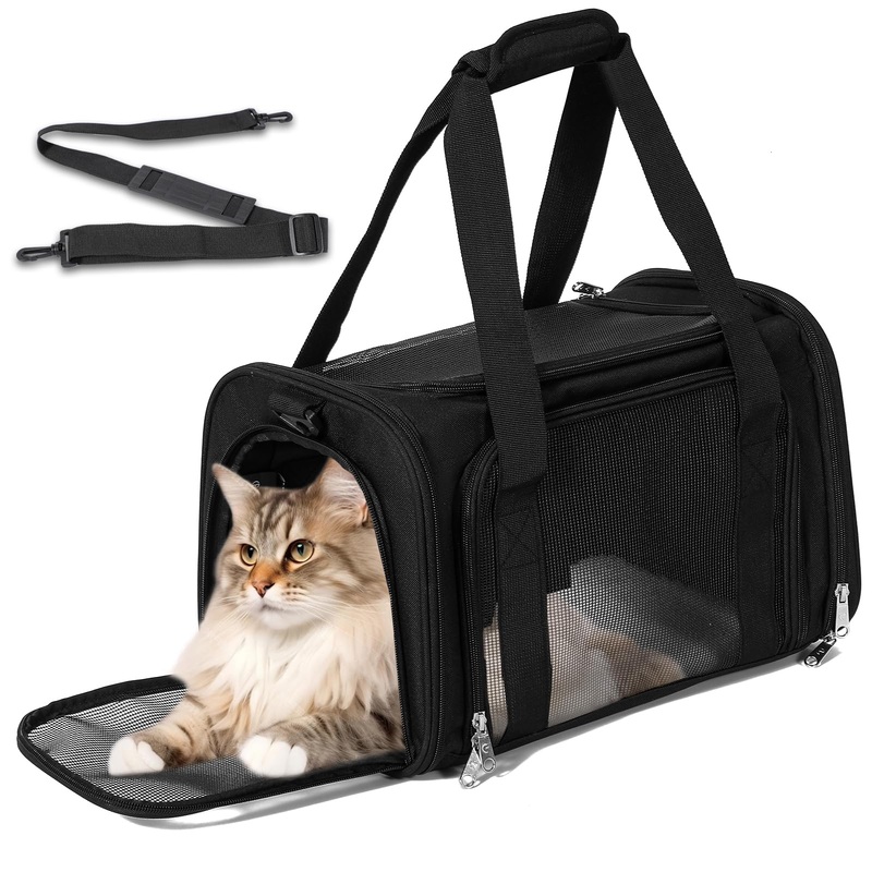 Cat Carrier, Dog Carrier, TSA Airline Approved Pet Carrie for Small Medium Cats, Dog Puppy Carriers for Small Dogs (Black, One Size)