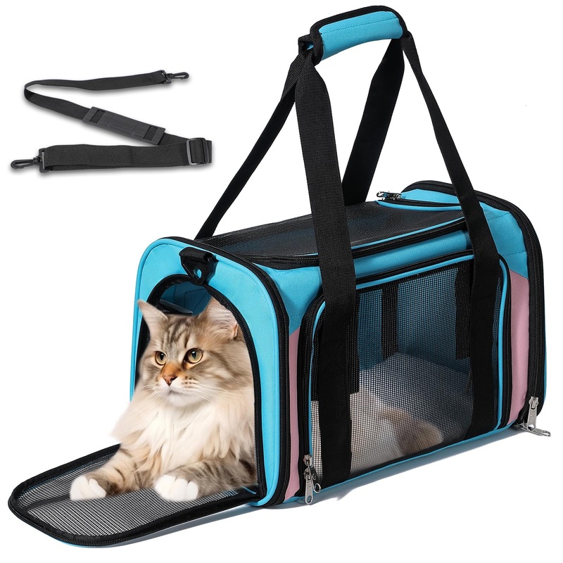 Cat Carrier, Dog Carrier, TSA Airline Approved Pet Carrie for Small Medium Cats, Dog Puppy Carriers for Small Dogs (Blue&Pink, One Size)