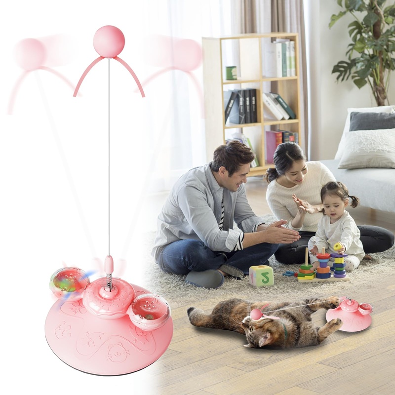 Cat Interactive Toy Donut Spin Tumbler Interactive Cat Toys for Indoor Cats,Detachable Light Up Cat Toys, Catnip Toys for Indoor Cats of All Ages (Pink) Pink