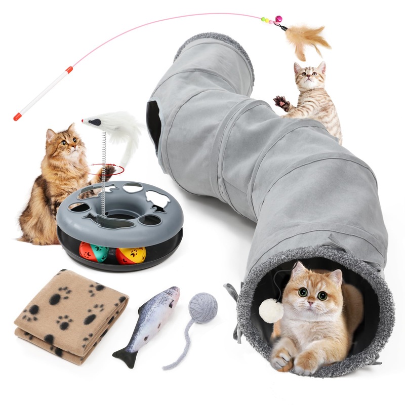 Cat Tunnel, Indoor Cat Toy, Roller Track Cat Toy, Collapsible S-Shaped Play Tube, 10.5 Inch Diameter Maze Cat House for Cats, Puppies, Rabbits, Ferrets, Cat Toy Gift Set