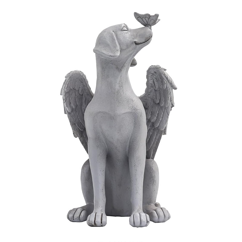 Dog Angel Figurine Memorial Pet Puppy Dog Butterfly Stone Statue with Wings Garden Grave Monument Marker Decor Polyresin Dog Angel Figures Statue Tombstone Sculpture Ornament Loss of Dog Sympathy Gift Grey, Angel Dog