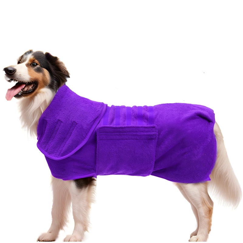 Dog Bathrobe Towel, Fast Drying Dog Bath Towel Robe, Super Absorbent & Ultra Soft Wearable Dog Towels for Drying Dogs, Purple, Large