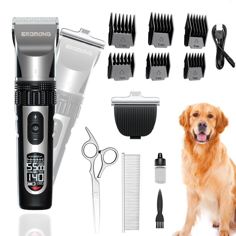 Dog Clippers for Grooming for Thick Heavy Coats, 5-Speed Low Noise High Power Dog Grooming Kit, Cordless Rechargeable Dog Hair Trimmer, Hair Clippers Set for Small & Large Dogs Cats Pets