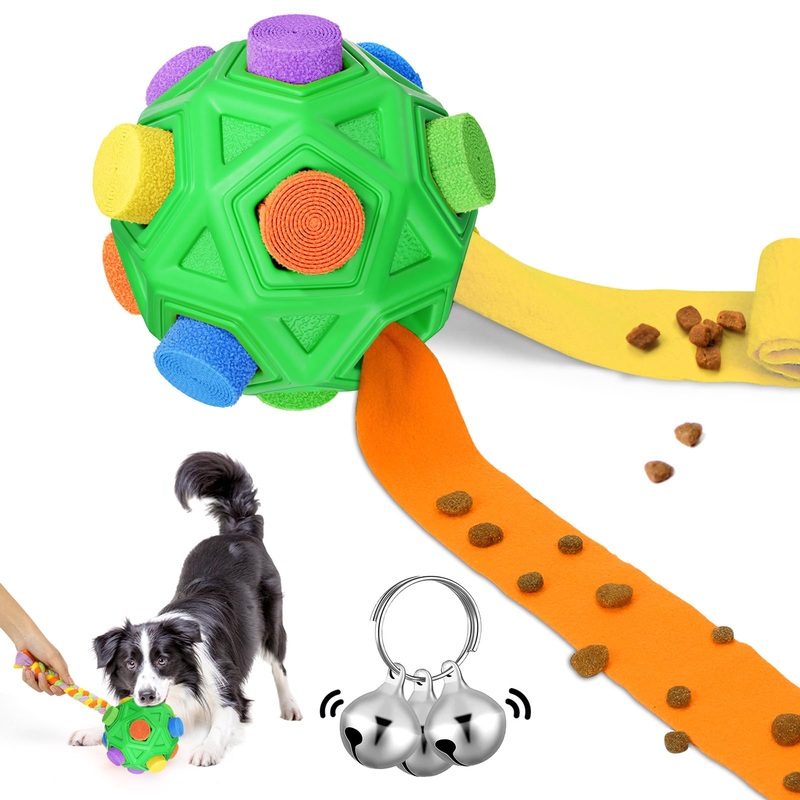 Dog Puzzle Toys Snuffle Ball Encourages Natural Foraging Skills,Slow Food Training to Relieve Boredom and Stimulating,Cloth Strip with Hidden Food Interactive Dog Toys for Small Medium Dogs Rainbow Green