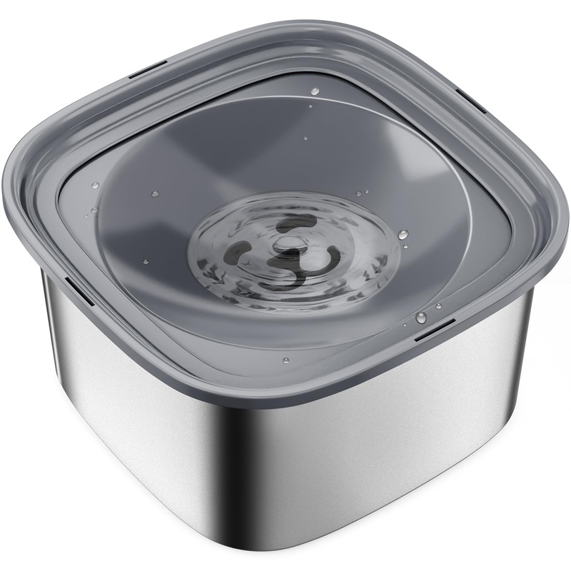Dog Water Bowl No Spill, 101oz /3L Pet Water Bowl No Drip Slow Water Feeder with Floating Disk, Stainless Steel Dog Slow Drinking Bowl for Small Medium & Large Dogs (Grey) Grey