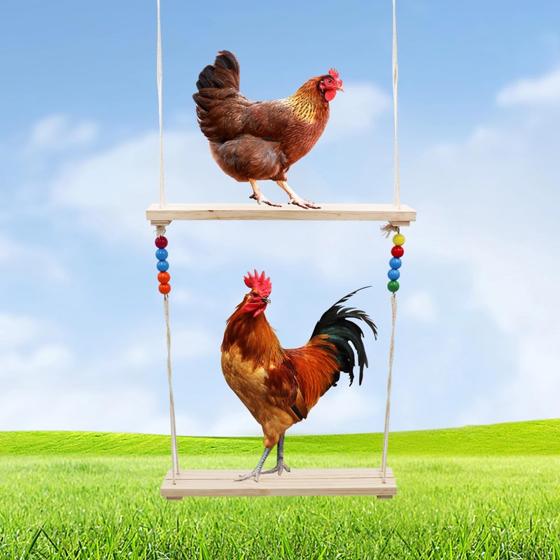 Double Layer Chicken Swing Toy for Coop, Natural Wooden Chick Perch Ladder Toy, Chicken Coop Accessories, Suitable for Chicken Chick Hens Bird Parrot Parakeets Cockatiels Lovebird