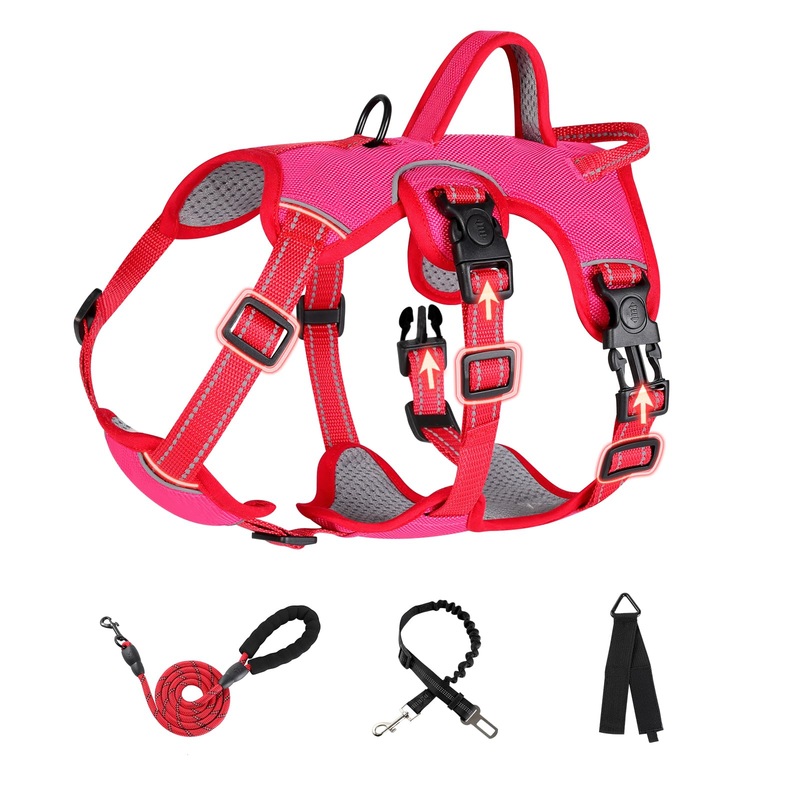 Escape Proof Dog Harness Medium Sized Six Point Adjustalbe, Soft Padded Full Body No Pull Dog Harness and Leash Set, Reflective Dog Vest Harness with Handle, Dog Harness for Medium Size Dog(Pink, M) Pink