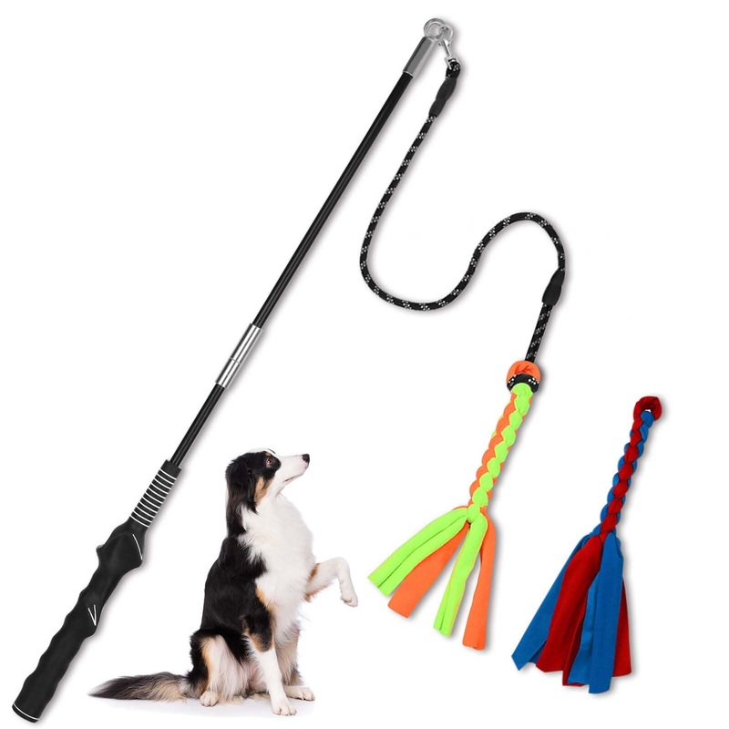 Flirt Pole for Dogs, Interactive Dog Toys Teaser Wand Play Pole with Fleece Rope Lure Chewing Toy for Small Medium Large Dogs Puppy Outdoor Exercise & Training