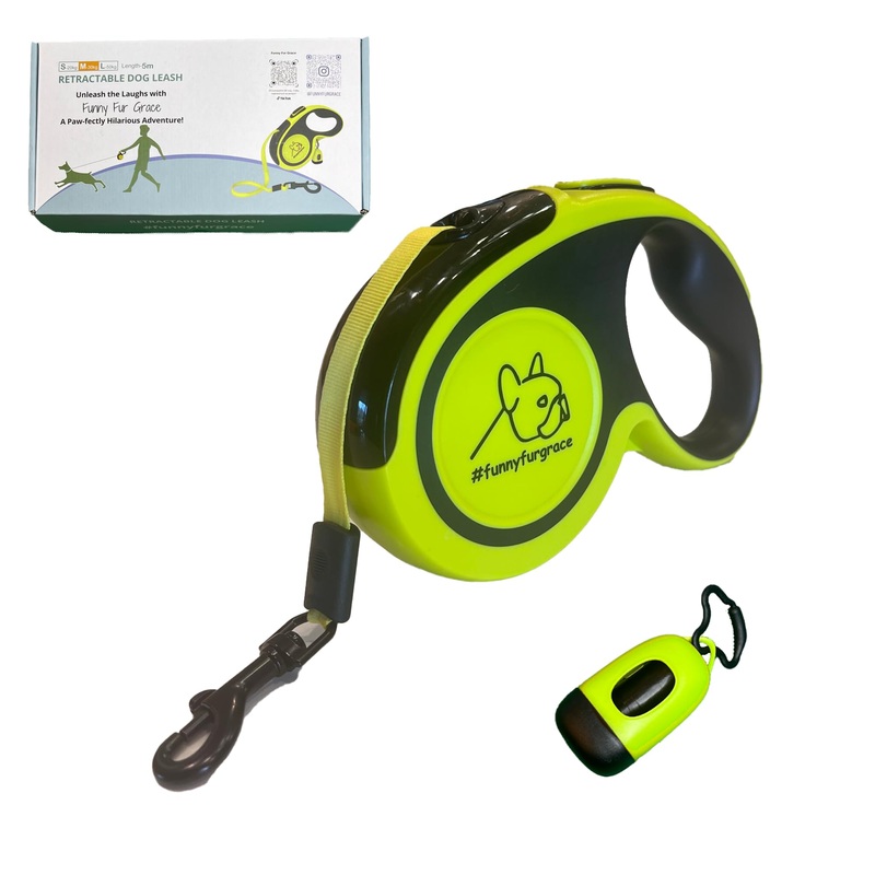 Funny Fur Grace – The Ultimate Neon Green Retractable Dog Leash with Poop Bag Dispenser and Anti-Slip Handle – 16ft, Ideal for Medium Dogs – Explore The Outdoors with Comfort #funnyfurgrace