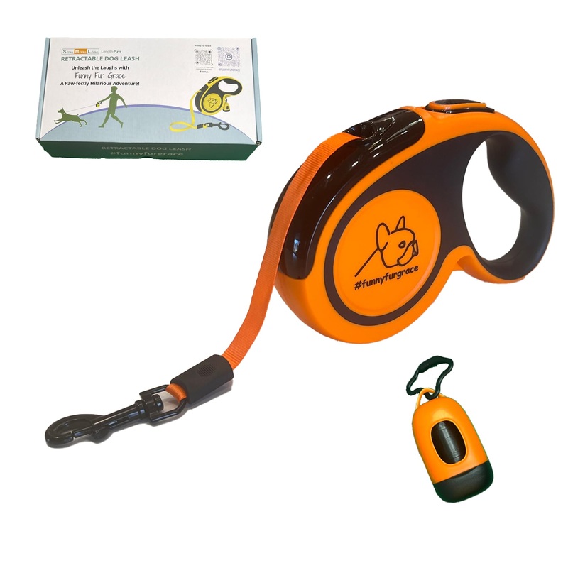 Funny Fur Grace – The Ultimate Neon Orange Retractable Dog Leash with Poop Bag Dispenser and Anti-Slip Handle – 16ft, Ideal for Medium Dogs – Explore The Outdoors with Comfort #funnyfurgrace