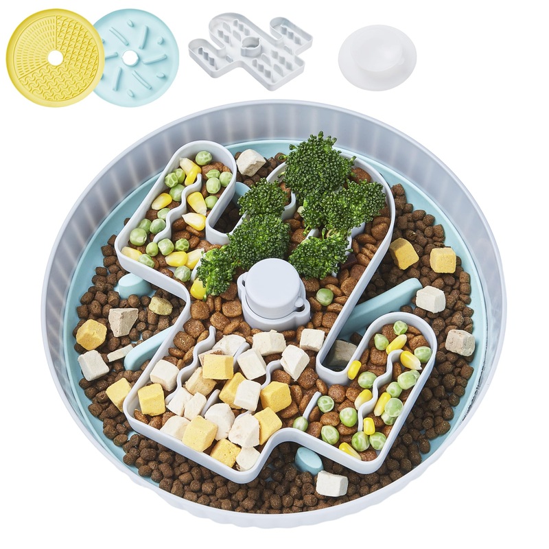 Gefryco Slow Feeder Dog Bowls, Anti Gulping Slow Eating Dog Bowl with 2 Food Pads, Dog Fun Puzzle Maze Bowls Anti-Slip, Spin Slow Food Feeding Tray for Large and Medium Dogs Grey01