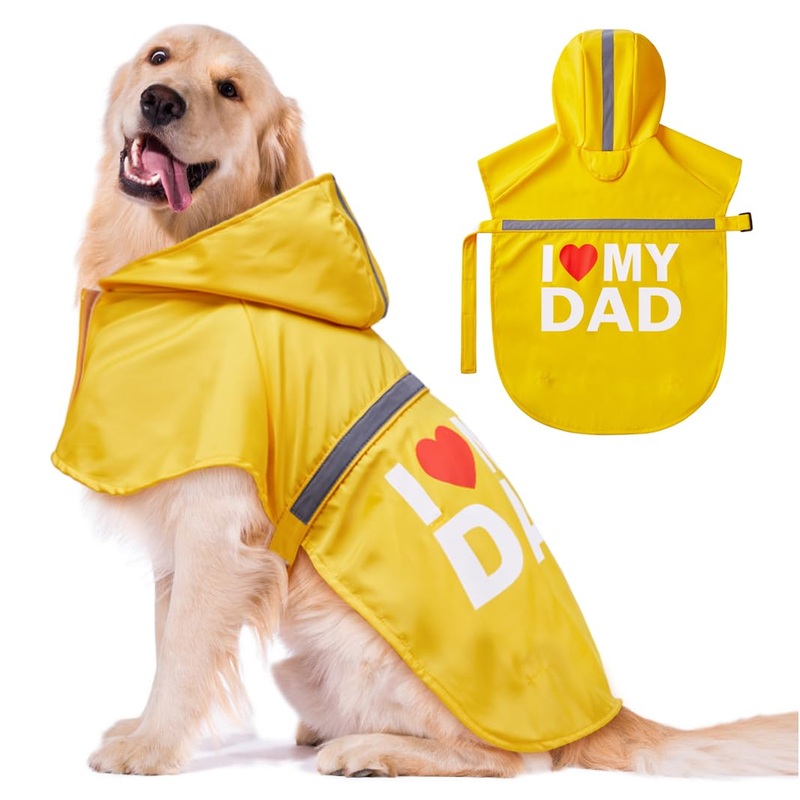 GreenJoy Dog Raincoat with Cute Print – Waterproof Dog Rain Jacket with Reflective Strips and Leash Hole,Adjustable Dog Rain Coat for Small,Medium and Large Dogs(Yellow (I Love My Dad), XX-Large) Yellow (I Love My Dad)