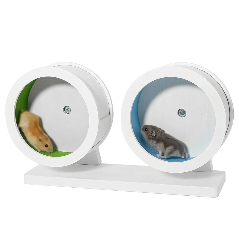 Hamster Wheel Small Animal Wooden Silent Training Exercise Wheel Running Spinner Toy for Guinea Pigs, Gerbils, Chinchillas, Hedgehogs and Other Small Pets (Green and Blue) Green and Blue
