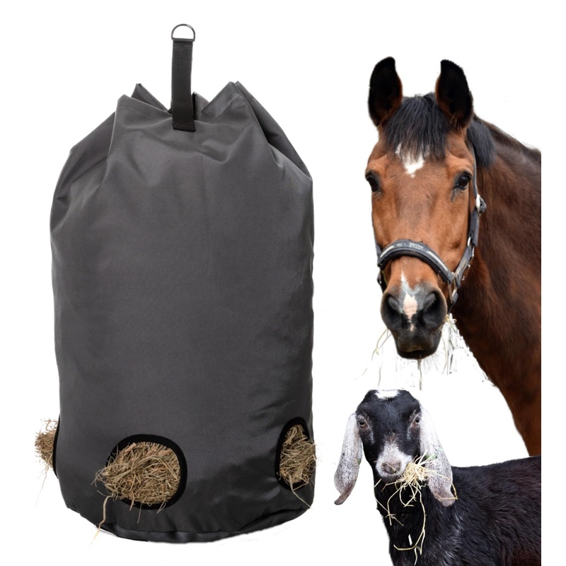 Hay Bags for Horses – Super Strong & Tough 1200D Oxford Haybag – Tote with New Advanced Slow Feed Function – Bag to Feed Hay to Horse, Donkey, Goats – Keeps Stable and Trailer Clean