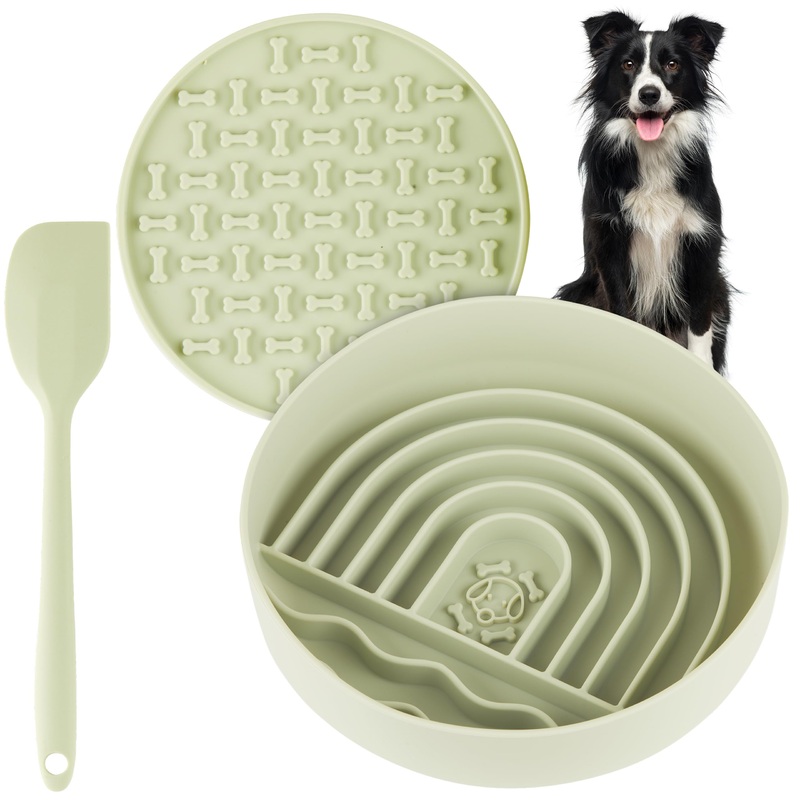 Hertzko Silicone Slow Feeder Dog Bowl Set – Bowl, Lick Mat, Spatula – Silicone Slow Feeder Dog Bowls – Dog Slow Feeder – Slow Feeder Cat Bowl – Cat & Dog Food Bowl – Pet Supplies
