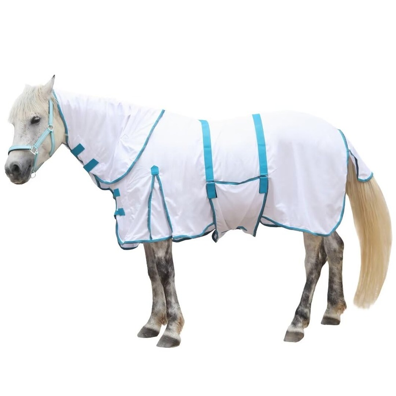 Horse Mesh Combo Fly Sheet with Adjustable Belly Guard and Detachable Neck Cover Lightweight and Breathable Protect Equines White 75″ 75″