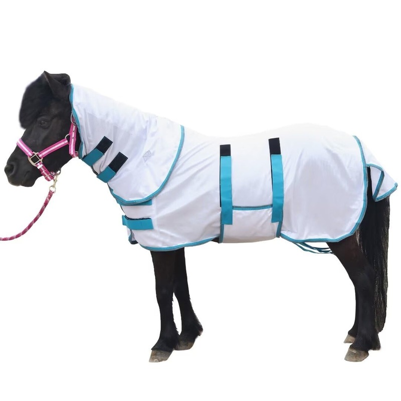 Horse Mesh Combo Fly Sheet with Adjustable Belly Guard and Detachable Neck Cover Lightweight and Breathable Protect Pony White 44″ 44″