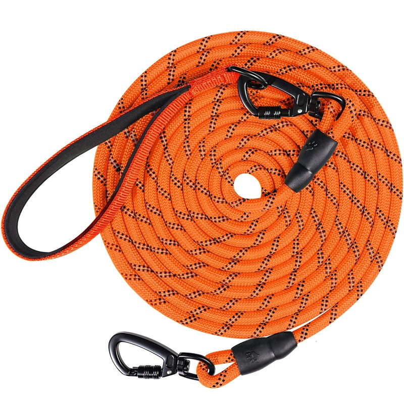 Joytale Long Leash for Dogs, Training Leash with Removable Padded Handle, Double Hook, 15FT/30FT/50FT/65FT Dog Obedience Recall Training Agility Lead for Play, Camping, Backyard Tie Out, Orange, 30FT 30FT, 3/8″