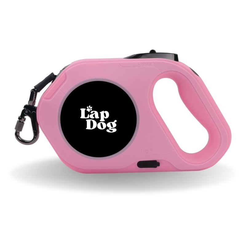 LED Retractable Dog Leash with Flashlight Rechargeable 16 feet (Pink) Pink