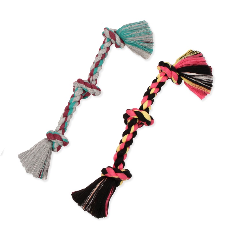 Mammoth Flossy Chews Color 3 Knot Rope Tug  Premium Cotton-Poly Rope Tug Toy for Dogs  Interactive Rope Dog Toy 15″ – 2 Pack Assorted Colors