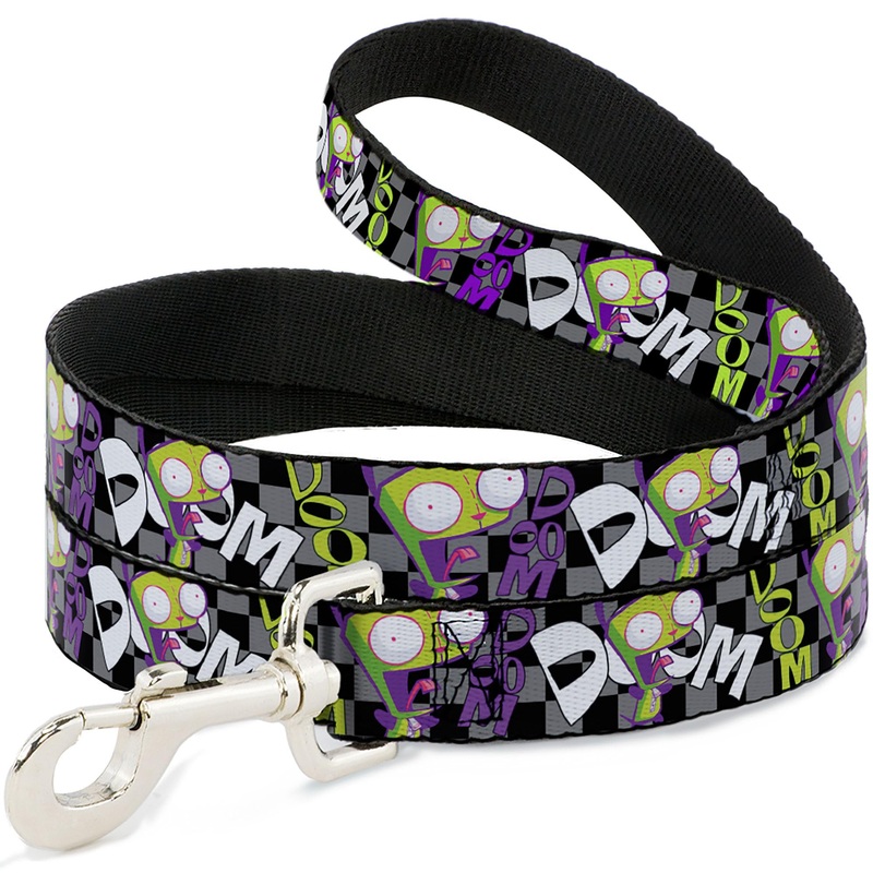 Nickelodeon Pet Leash, Dog Leash, Invader Zim Gir Doom Pose Checker Black Gray, 4 Feet Long 1.0 Inch Wide 4 Feet Long – 1″ Wide