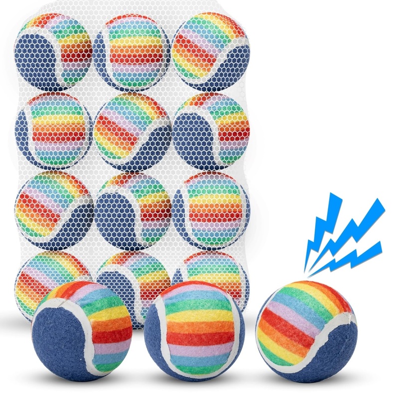 Nobleza Squeaky Tennis Balls for Dogs, 12 Pack 2.5 Floatable Dog Tennis Balls for Small Medium Dogs, Training Safe Natural Rubber Dog Toys Balls for Dogs to Fetch Exercise, Rainbow