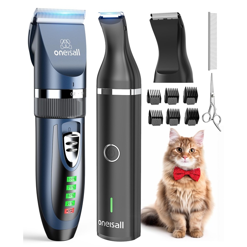 oneisall Cat Clippers for Matted Hair,2 in 1 Cat Grooming Kit,Quiet Cordless Cat Shaver and Paw Trimmer for Long Hair,Cat Hair Trimmer for Grooming, Pet Clippers for Cats