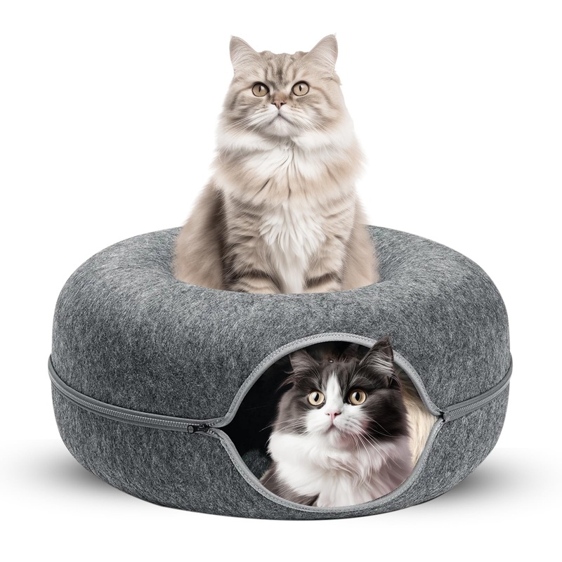 Peekaboo Cat Cave – Cat Tunnel – Scratch Proof Calming Cat Tunnel Bed for Cats – Cat Caves for Indoor Cats for 9 to 30Lbs – Donut Tunnel Bed for Cats-Dark Grey Medium