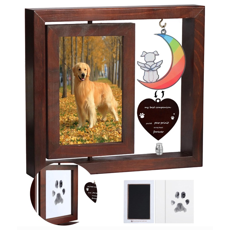 Pet Memorial Gifts For Dogs,Rotating Dog Picture Frames 4×6,Rainbow Bridge Dog Memorial Gifts,Dog Paw Print Kit,Dog Memorial Gifts For Loss Of Dog,Loss Of Dog Sympathy Gift,Pet Urns For Dogs