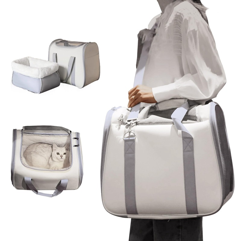 Premium Soft Cat Carrier Bag with Removable Plush Lining, Handbag and Shoulder Bag Dual-use for Winter and Summer, Large Space Travel Carrier, for up to 20 lbs Cats and 15 lbs Dogs