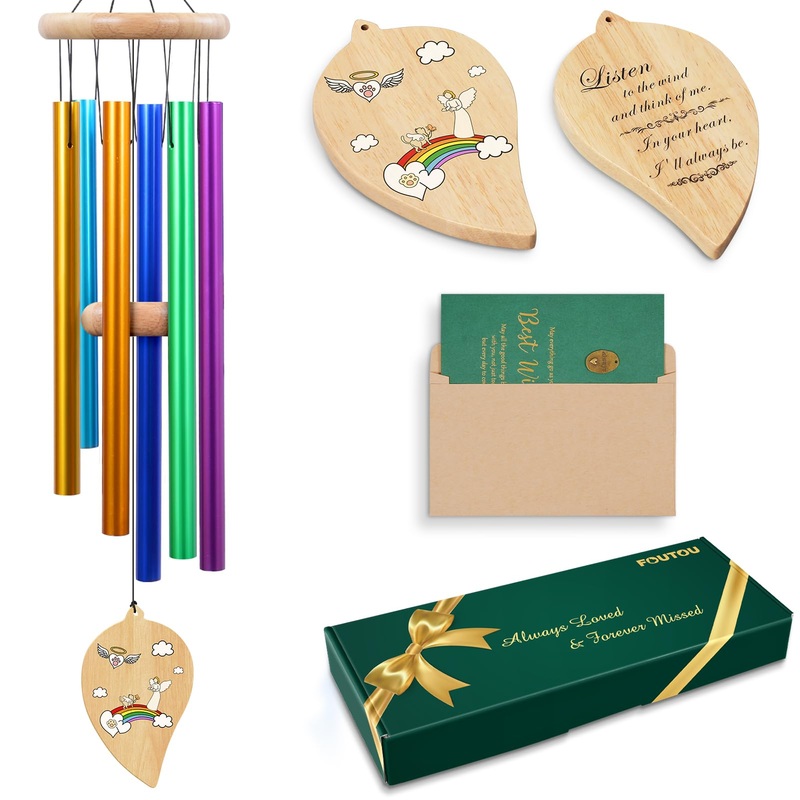 Rainbow Cat Memorial Wind Chime – Rainbow Bridge Pet Memorial Gifts Loss of Cat Sympathy Gift Wind Chimes Cat Memorial Wind Chime Large 32″ in Memory of A Pet Cat